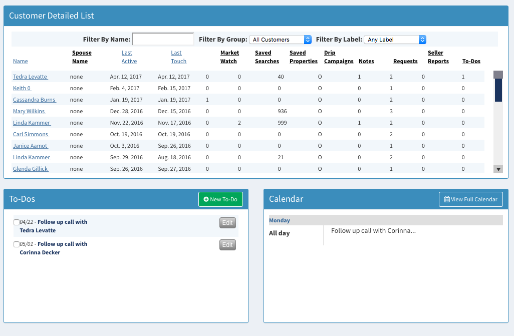 Customer Follow Up Interface